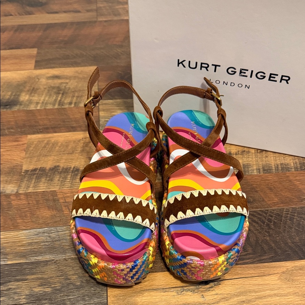 Kurt Geiger Multicolor Platform Sandals with Brown Suede Straps